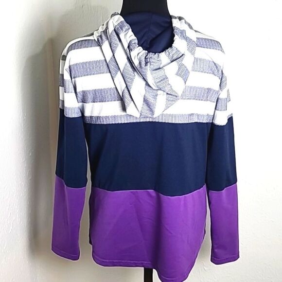 Purple, Navy with White Stripe Hoodie Top, Size Medium - Picture 5 of 7